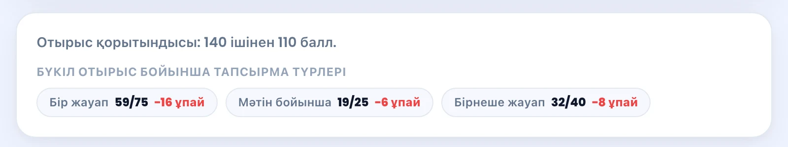 Бүкіл отырыс бойынша тапсырма түрлерінің жолы